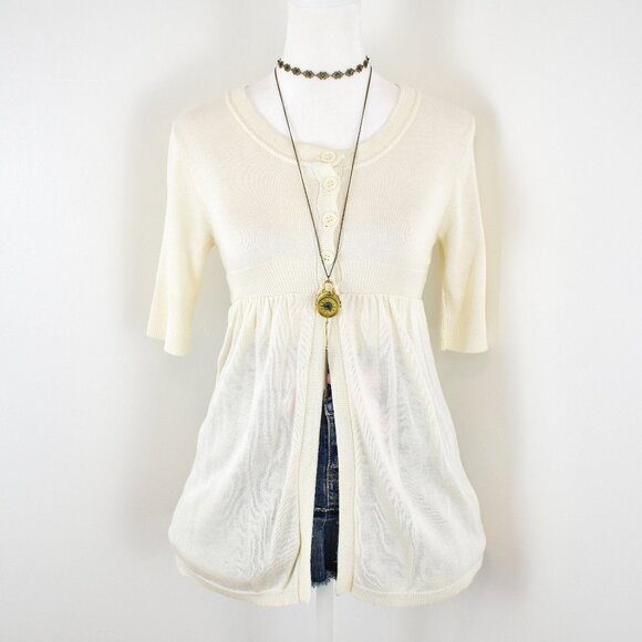 VTG 00s Y2K NWOT White Cream Knit Button Up Babydoll Cardigan Sweater Junior's L - Picture 1 of 6
